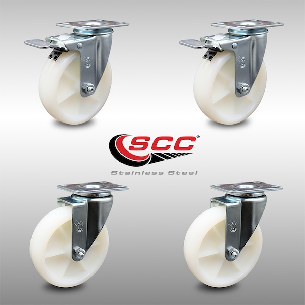 Service Caster 5 Inch SS Nylon Wheel Swivel Top Plate Caster Total Lock Brakes SCC, 2PK SCC-SSTTL20S514-NYS-2-S-2 - main